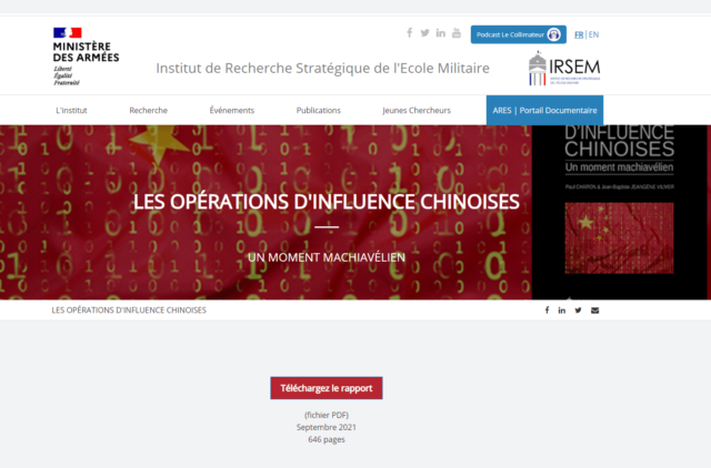 “Les operations d’influence chinoises” or “Chinese Influence Operations” is an extensive report published by the French Military School Strategic Research Institute (IRSEM) that highlights the systemic infiltration of the Chinese Communist Party around the world.