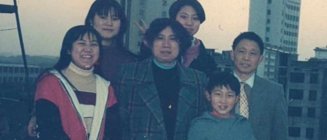 Full family photo of the Wang's in China, 1994. Pictured left to right are the two oldest daughters, mother Mrs. Aihua Liu, daughter Lydia Wang, son Steven Wang and father Mr. Guanghui Wang.