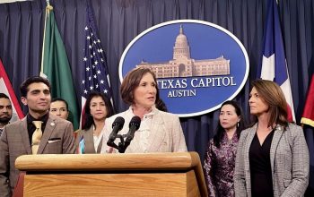 Sen. Lois Kolkhorst (middle) holds a press conference on SB 1040, March 29, 2023. (The Texan/Matt Stringer)